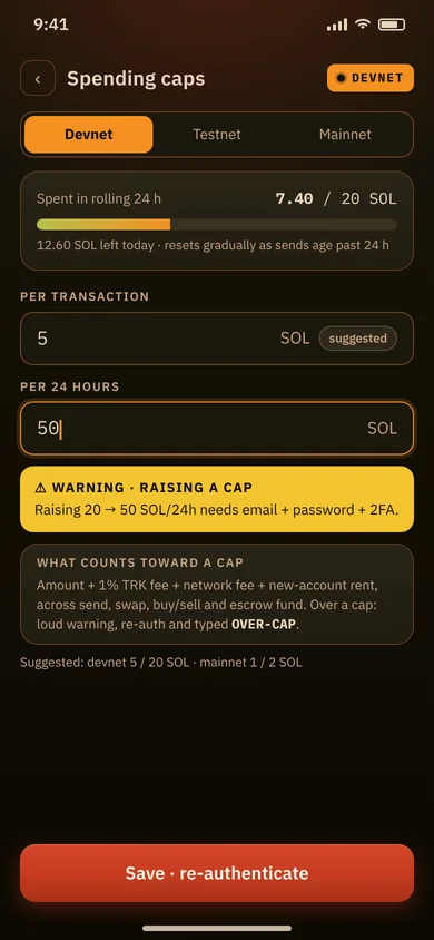 Mockup: spending caps settings