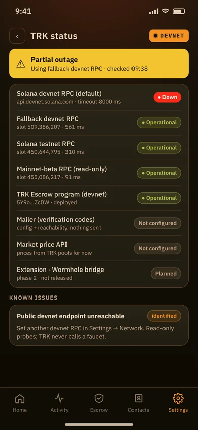 Mockup: status page in the app